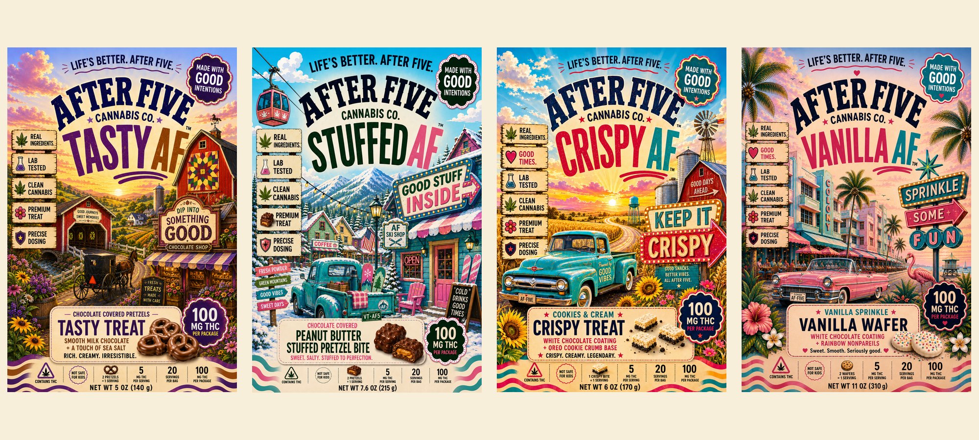 Tasty AF, Stuffed AF, Crispy AF and Vanilla AF packages